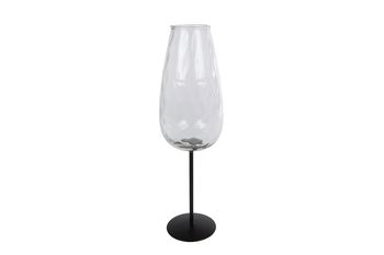 Vaas "Wine glass" L helder/zwart glas/metaal 8x8x28cm