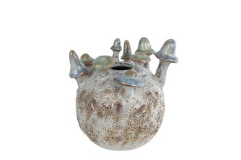 Vaas "Mushroom" creme/paars aardewerk 12x12x14cm