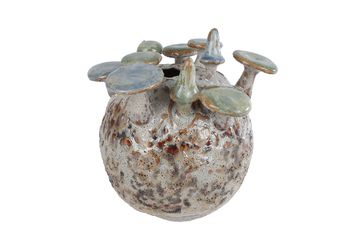 Vaas "Mushroom" creme/grijs/groen aardewerk 16,5x15x18,5cm