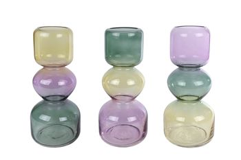 Vaas "Nour" paars/mosterd/groen 3 assortie glas 12x12x27,5cm