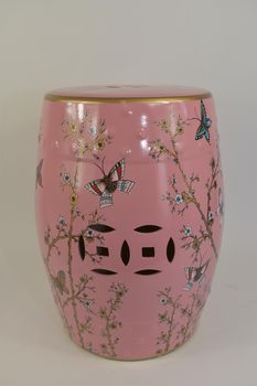 Ceramic Stool birds and leaves pink