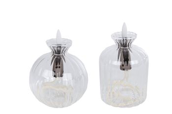 Sfeerverlichting LED "Oillamp" helder 2 assortie glas 7,5x9x10cm