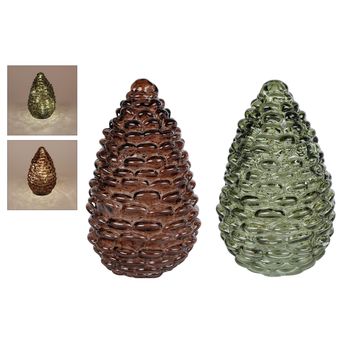 Sfeerverlichting LED "Pinecone" L bruin/groen 2 assortie glas 15x15x25cm (excl. 2xAA)