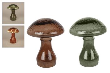 Sfeerverlichting LED "Mushroom" amber/groen 2 assortie glas 13,5x13,5x18cm (excl. 3xAAA)