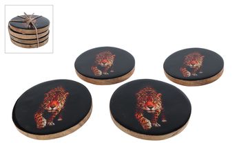 Onderzetter "Leopard" s4 zwart hout/emaille 10x10x3,5cm