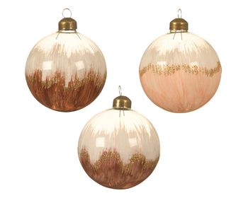 Kerstbal glas blushing color at the bottom gold glitter on edge - D8cm - 3 assortie