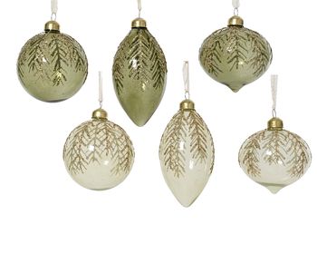 Ornament hanger glas groen glitter 6 assortie D8cm