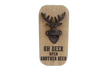 Flesopener "Oh deer open another beer" hout 12,5x26,5x1cm