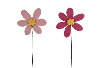 Decoratiebloem "Flower" roze/fuchsia 2 assortie vilt 11x11x33cm