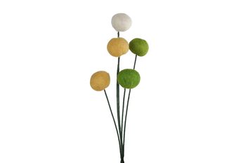 Decoratiebloem "Ball" 5x creme/geel/groen vilt 7x7x33cm