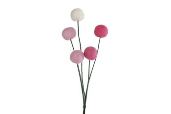 Decoratiebloem "Ball" 5x creme/roze/fuchsia vilt 7x7x33cm