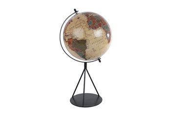 Wereldbol "World" L beige/zwart mango 20x23x40cm