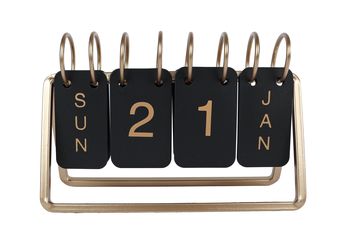 Bureaukalender "Date" zwart/goud metaal 18x6x12,5cm