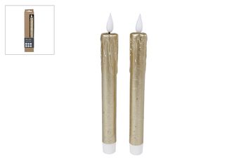 Kaars LED "Tearful" R/C goud s2 2xAAAex/1xC2032in 2,2x2,2x21cm