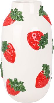 VASE KERAMIK WEISS MIT ERDBEEREN D16 H29,5CM