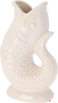 VASE FISCH KERAMIK MIT OFFENEM MUND WEISS 13,3X7,5X20,5CM