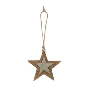 Hanger star mango wood 9x9x1.5cm Silver