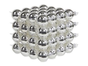 cb. 64 glassballs/cap silver shiny 40 mm