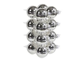 cb. 16 glassballs/cap silver shiny 80 mm