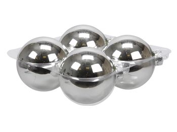 cb. 4 glassballs/cap silver shiny 100 mm