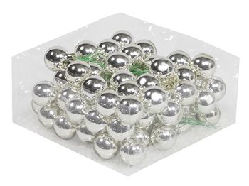 cb. 72 glassballs/wire silver shiny 30 mm