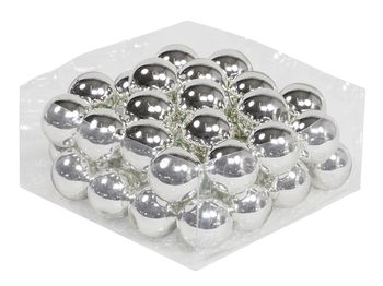 cb. 36 glassballs/wire silver shiny 40 mm