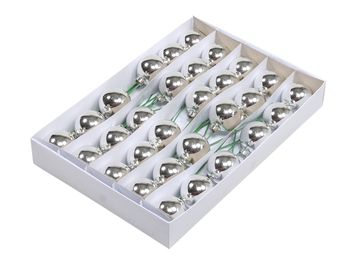 w/b. 30 glassballs/long wire silver shiny 50 mm