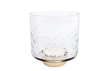 Teelicht "Ria" L klar/gold facettiertes Glas/Metall 4,5x4,5x5cm