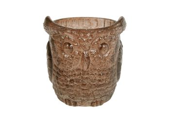 Theelichth "Owl" bruin glas 7x7x7cm