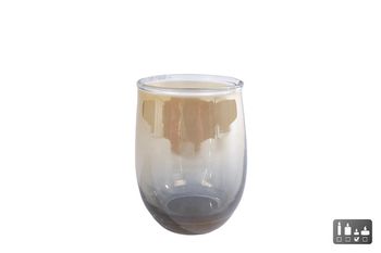 Theelichth "Kim" S amber/messing glas 6,5x6,5x8,5cm