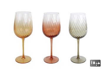 Windlicht "Wijnglas Martien" ribbel helder 3 assortie glas 6x7x22cm