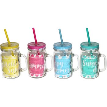 Drink Jar Glass 4 Colors 4 ASS 10,4 x 7,7 x 13,4 cm