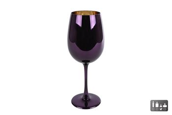 Windlicht "Wijnglas Martien" paars/g.goud glas 6x7,5x22,5cm