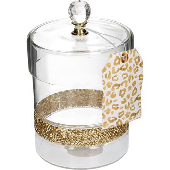 Jar With Lid Glass With Gold deco H14,5 D9cm
