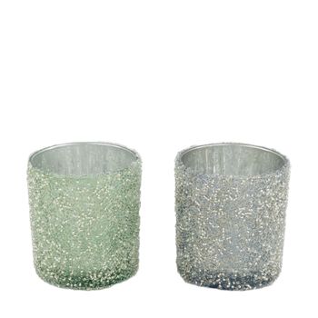 Teelichthalter Glas 7.3x7.3x8cm 2 Blau/Grün Mix