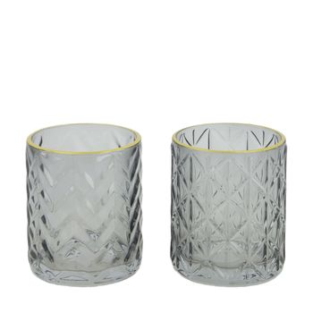 Tealight holder glass 8.5x8.5x10cm 2 Grey mix