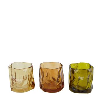 Tealight holder glass 8x8x7.5cm 3 Mixed brown