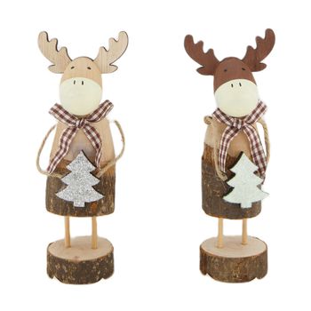 Figurine deer wood 5x4x14cm Mixed Brown/Natural