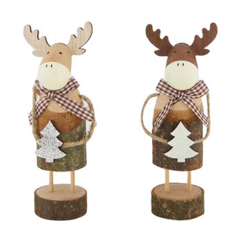 Figurine deer wood 6.7x5x18cm Mixed Brown/Natural