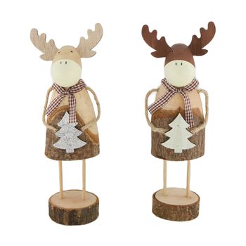 Figurine deer wood 10.5x7x28cm Mixed Brown/Natural