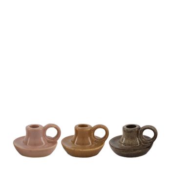 Dinnercandle holder ceramic 11.5x10.5x6.5cm 3 Mixed brown