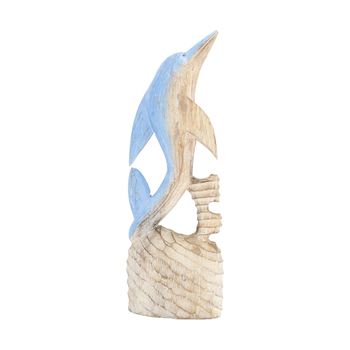 Statue dolphin albasia wood 22x8x58cm Blue/White