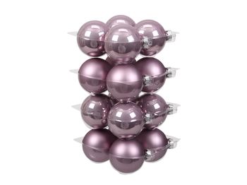 cb. 16 glassballs/cap lilac sage 80 mm