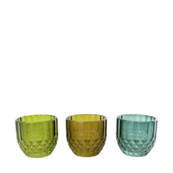 Tealight holder glass 6.5x6.5x5.8cm 3 assorti Mixed green