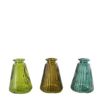 Vase glass 7.4x7.4x10cm 3 assorti Mixed green