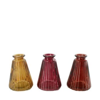 Vase glass 7.4x7.4x10cm 3 assorti Purple mix