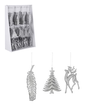 Ornament winter zilver 3 assorti display - h14xd10cm