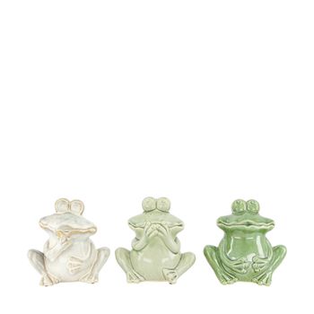 Frog ceramic 17x12.5x18cm 3 assorti Mixed green