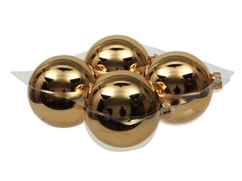 cb. 4 glassballs/cap bright gold shiny 100 mm