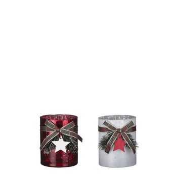 Teelichthalter Stern weiß rot 2 sortiert - h10xd8cm